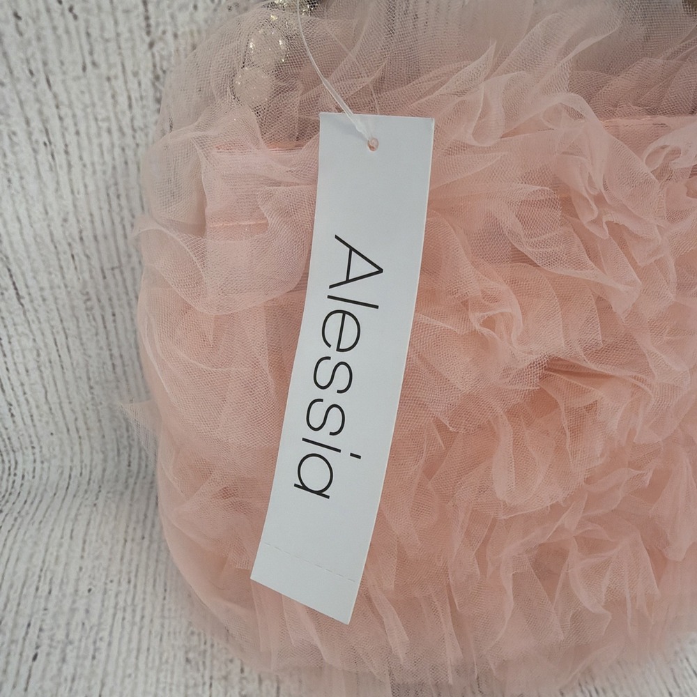 Alessia Jewel Purse Pink Tulle Ruffle Rhinestone Evening Bag Prom Wedding Girly - Picture 2 of 7